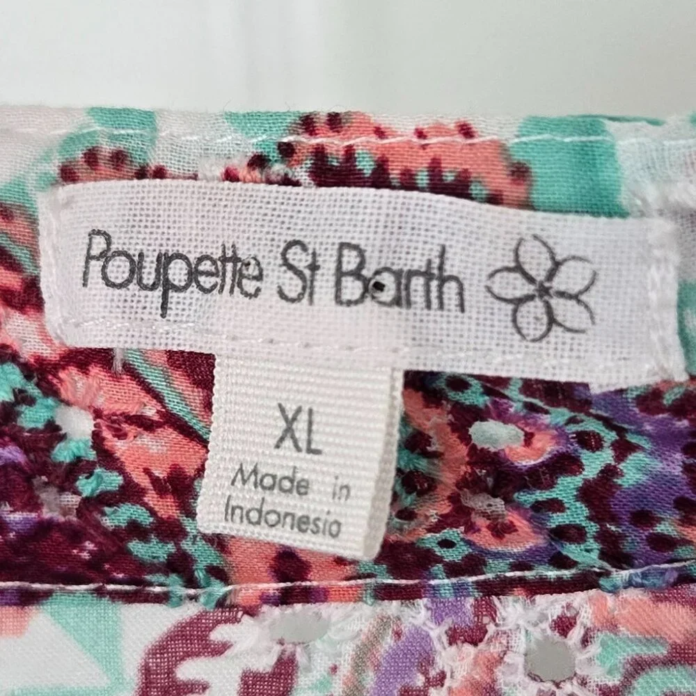 Poupette St Barth Eyelet Prairie Maxi Dress Women Floral Button Up Ruffles XL